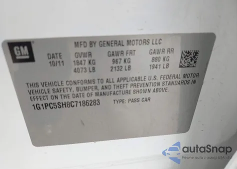 2012 Chevrolet Cruze Ls из США, поврежденный, VIN 1G1PC5SH8C7186283